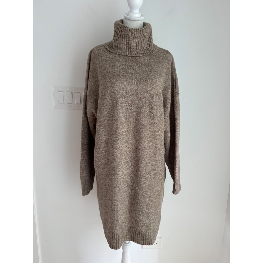 Mango MNG Taldora Brown Wool Blend Turtleneck Sweater Dress M NEW